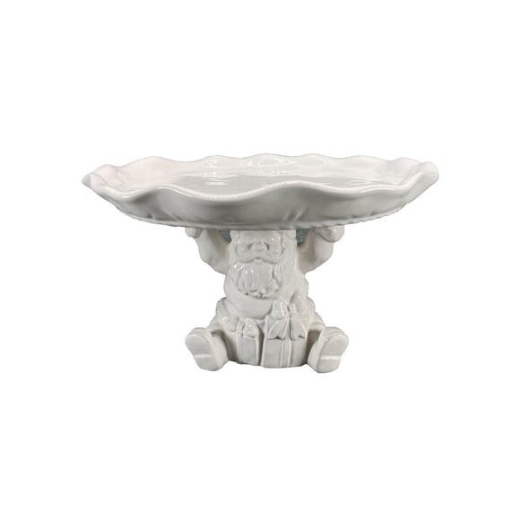 Pier 1 Imports White Santa Pedestal Cake Stand Pastry Cookie Tray Christmas HTF - Picture 1 of 7